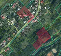 Mapa katastrálních hranic zemědělských a lesních pozemků v Olešné.
