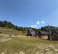Rekreační pozemky v Litmanové s dětským hřištěm a okolními lesy.