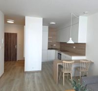 2-pokojový byt s kuchyní, podlahou s dřevěným dekorem a světlým nábytkem.