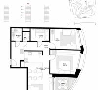 Půdorys 3-pokojového bytu s lodžií na ulici Továrenská v projektu Sky Park.