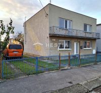 Rodinný dům v Senici s rovnou střechou, balkónem a zaparkovaným oranžovým autem.