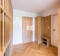 Vstupní hala s dekorem dřeva, dveře a podlaha s dřevěným dekorem v Rekreačním apartmánu.