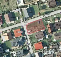 Mapa Pozemky - bydlení v Raslavicích s parcelními čísly a ulicí Větrná.