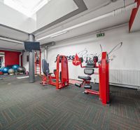 Fitness centrum s posilovacími stroji, běžeckým pásem a fit míči, Obchodní prostory.