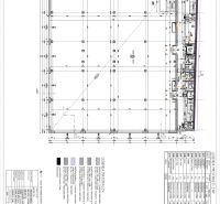 Architektonické schéma obchodních prostor s legendou materiálů a technickými specifikacemi.
