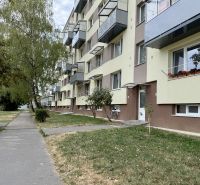 Bytový dům se zelení a chodníkem, nacházející se v Topoľčanech, obklopený stromy.