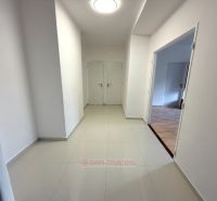 Chodba se světlými stěnami a dlažbou, vstup do pokoje s podlahou s dřevěným dekorem.