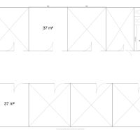 Půdorys kanceláří s rozlohami 37 a 39 m² na pátém patře.