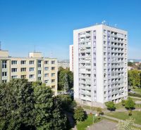 Výhled na bytovky a zeleň v Trnavě, ideální pro 3-pokojový byt.