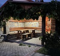 V Podhájske na Hluboké ulici, rekreační apartmán nabízí venkovní posezení pod vinnou révou.