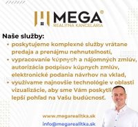 Realitní kancelář MEGA nabízí komplexní služby včetně prodeje, pronájmu a vizualizace nemovitostí.