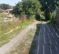 Štěrková cesta vede přes zelené pozemky pro bydlení na ulici v Humenném.