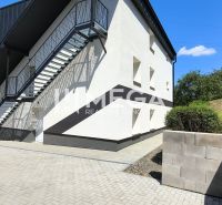 Exteriér budovy v Jasenově s bočními schody a přístupovým chodníkem, vhodný pro 4pokojový byt.