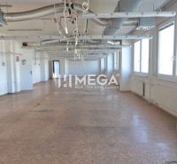 Výrobní prostory s podlahou s dřevěným dekorem a ventilačními trubkami.