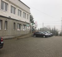 Budova na ulici SNP v Snině s parkovištěm před objektem a zaparkovanými auty.