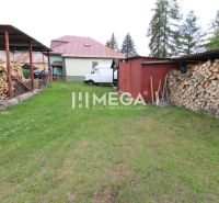 Dvůr rodinného domu v Uliči na ulici Ulič 131, tráva, uskladněné dřevo a přístřešek.