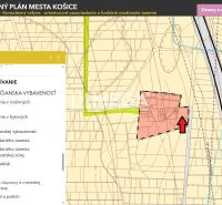 Mapa územního plánu pro Košice IV, Rešov majer, zaměřená na pozemky - bydlení.