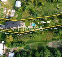 Letecký pohled na pozemky - bydlení v Turcovcích s rozlohou 1756 m² a bazénem.