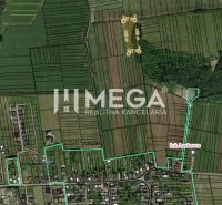 Letecká mapa ukazuje zemědělské a lesní pozemky v Lackovcích s obrysy parcel.