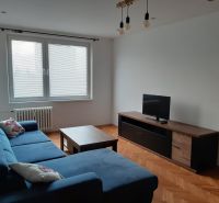 Obývací pokoj v 2-pokojovém bytě s rohovou sedačkou a podlahou s dřevěným dekorem.