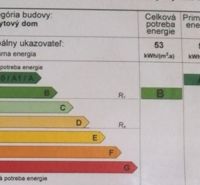 Energetický certifikát s úrovněmi spotřeby energie pro 2pokojový byt. Kategorie A1.