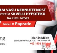Reklama na realitní služby a hypoteční poradenství, kontaktní údaje a fotografie muže.