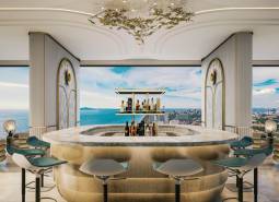 Luxusní bar s výhledem na město, součást výstavby bytů v Pattayi.