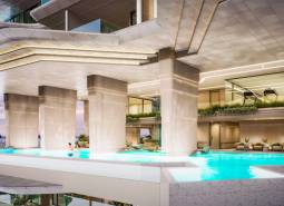 Výstavba bytů v Pattayi s luxusním bazénem a výhledem na město.