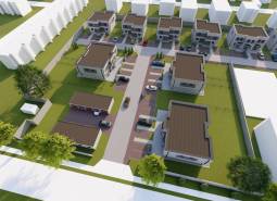 Vizualizace rezidenční čtvrti na Triblavinské ulici v Chorvatském Grobu, zahrnující několik 4pokojových bytů.