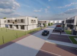 Řadové domy na ulici Triblavinská v Chorvatském Grobu s parkováním a zelení.