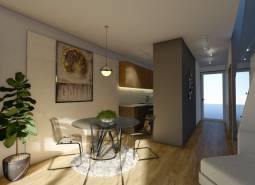 Interiér 4-pokojového bytu s jídelním prostorem, obrazem a rostlinami.