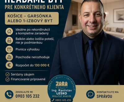 Hledáme Byt 1+1, Byt 1+1, Košice - Západ, Slovensko