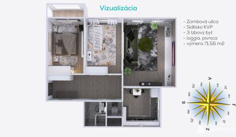 Byt 3+1, Zombova, prodej, Košice - Sídlisko KVP, Slovensko