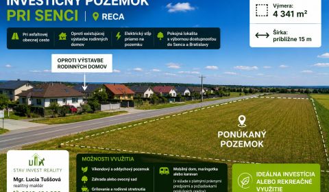 Prodej Pozemky - bydlení, Pozemky - bydlení, Reca, Senec, Slovensko