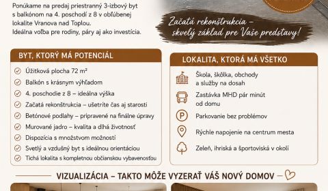 Prodej Byt 3+1, Byt 3+1, Lúčna, Vranov nad Topľou, Slovensko