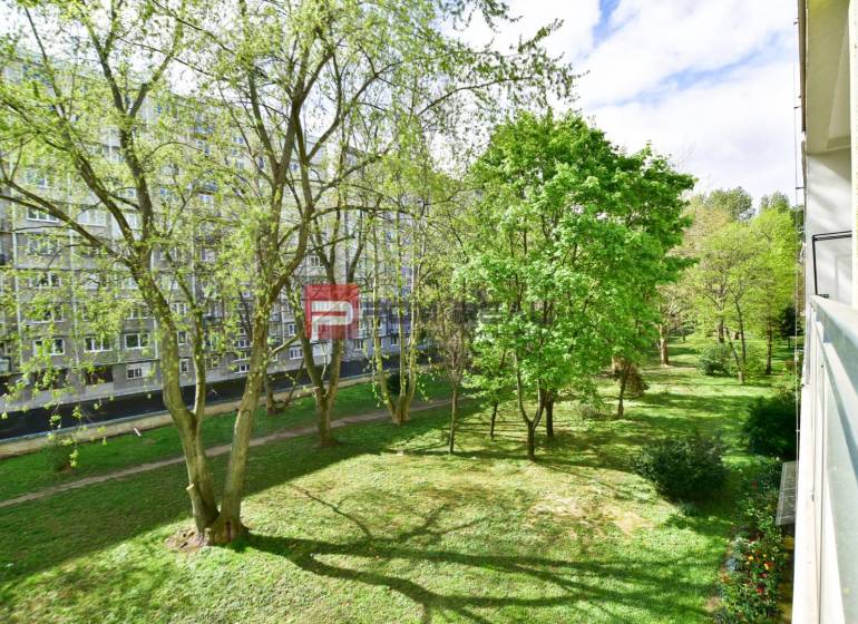 Výhled ze 3pokojového bytu na zelený park v centru Pezinku.