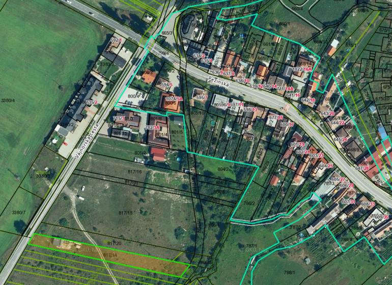 Katastrální mapa Pozemky - bydlení na Vajnorské cestě ve Slovenském Grobu.