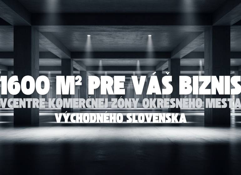 Otevřené obchodní prostory s vysokým stropem, betonovými sloupy, vhodné pro podnikání.