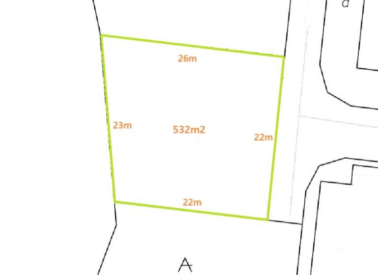 Plán pozemku o ploše 532 m² na Západní v Moravanech nad Váhem, určený pro bydlení.