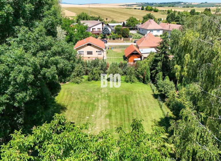 Zahrada obklopená zelení a rodinnými domy v Nových Sadech.