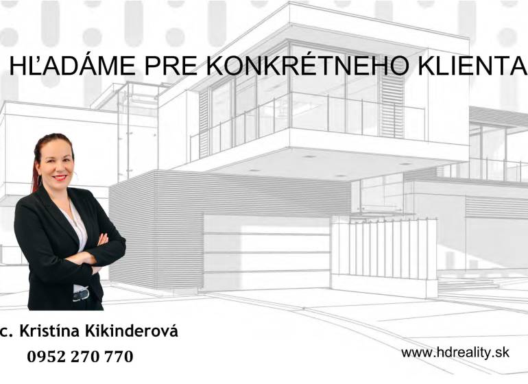 Inzerát realitní kanceláře s náčrtem rodinného domu a kontaktními informacemi.