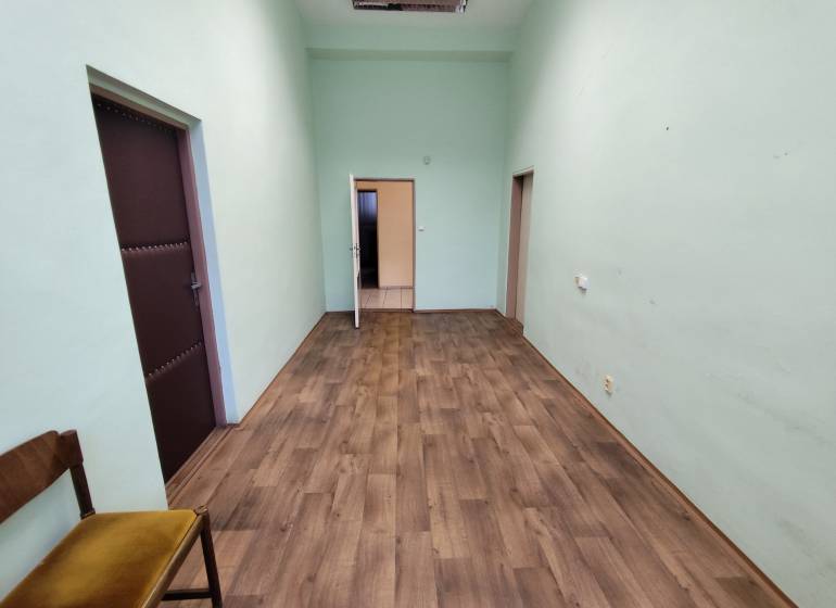 Kanceláře s podlahou s dřevěným dekorem, zelené stěny, Nové Zámky.