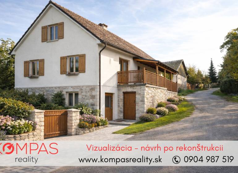Rodinný dům z kamene s dřevěnými okenicemi v Obchodních prostorách ve Vígľašské Huti-Kalince.