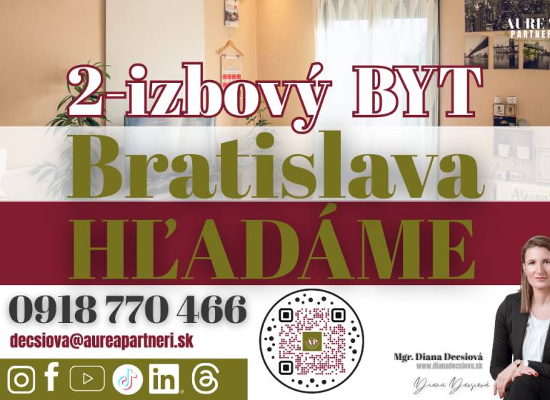 Hledá se 2-pokojový byt v Bratislavě Podunajských Biskupicích, včetně kontaktů.
