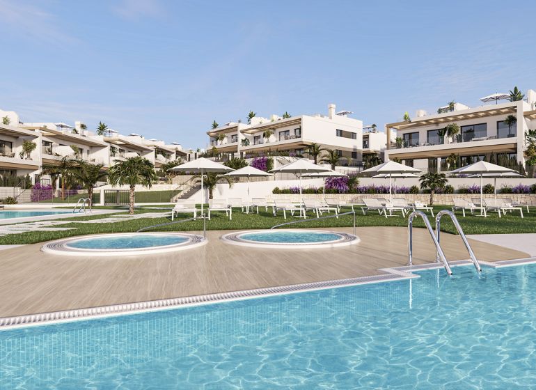 Apartmány s bazény a lehátky v Torrevieje vhodné pro 2pokojové byty.