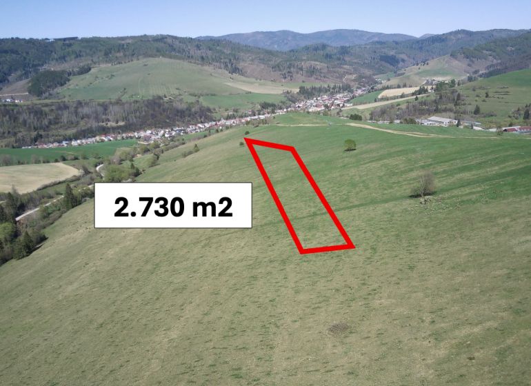 Zemědělské a lesní pozemky Čierny Balog, rozloha 2 730 m² mezi malebnými kopci.