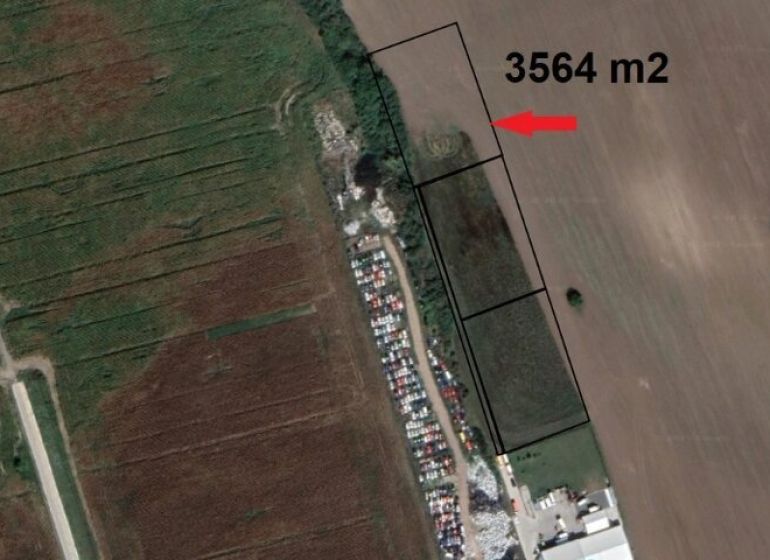 Letecký pohled na komerční pozemky v Bernolákově, Průmyslová, s celkovou plochou 3564 m².