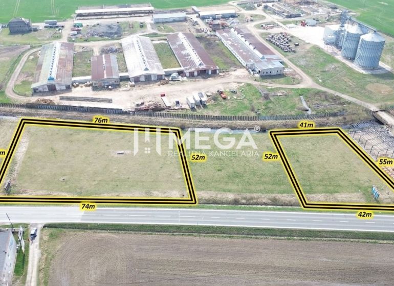 Pozemky ve výrobních prostorech Hriadky s přesnými rozměry pozemků.