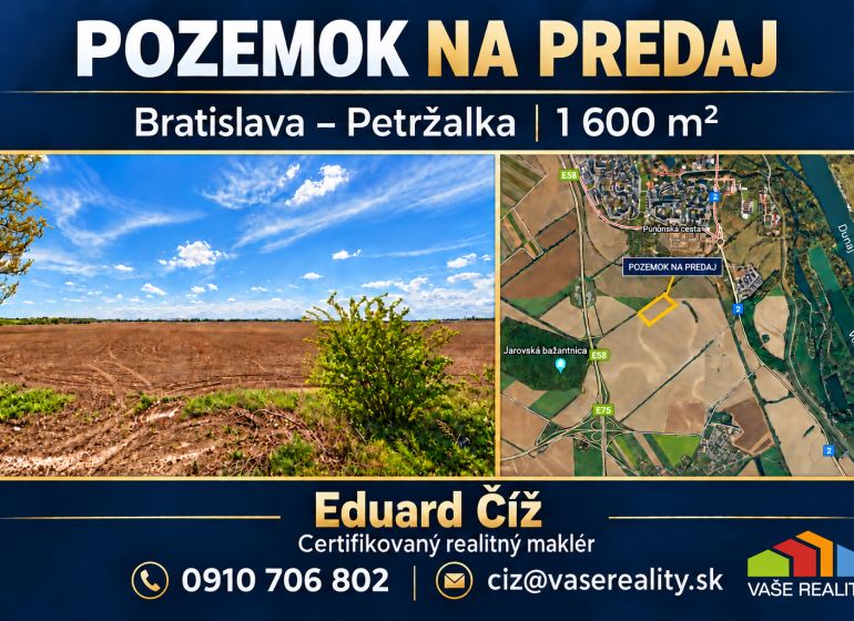 Prodej pozemku v Bratislavě - Petržalce, 1600 m², komerční využití.
