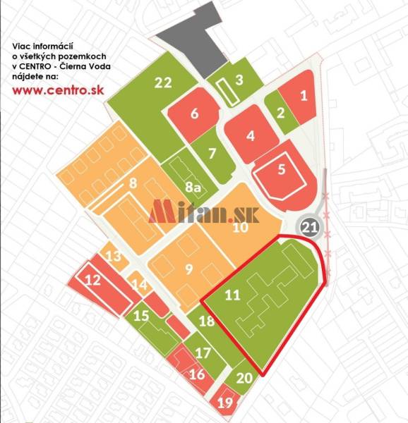predaj, pozemky pre občiansku vybavenosť-školstvo, CENTRO Čierna Voda - mapa